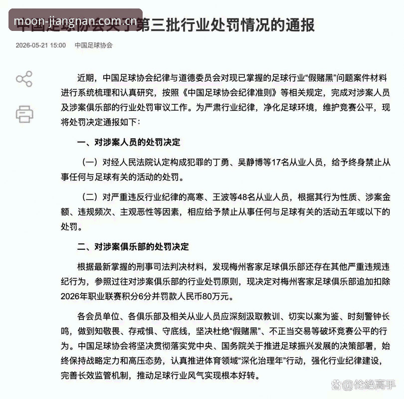 最新江南app数据更新 足协第三批禁足名单详解:65人处罚背后的行业整顿信号